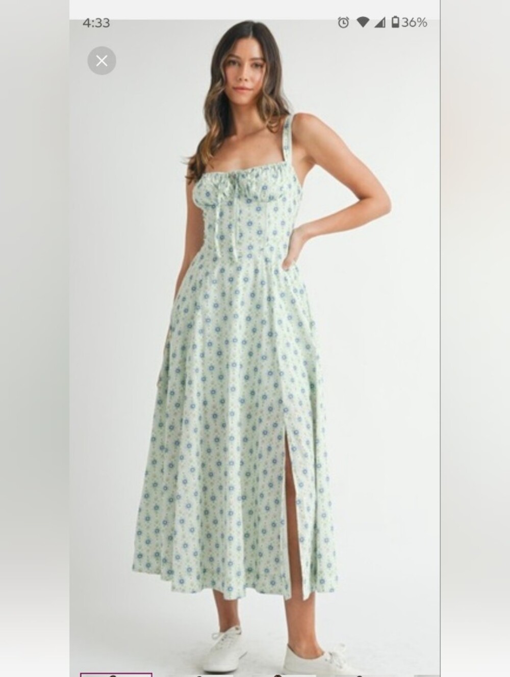 MABLE Floral Mint Print Bustier Back Lace Up Midi Dress size large